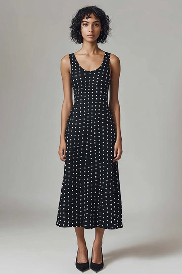 Scoop Neck Svart Vit Polka Dots Klänning